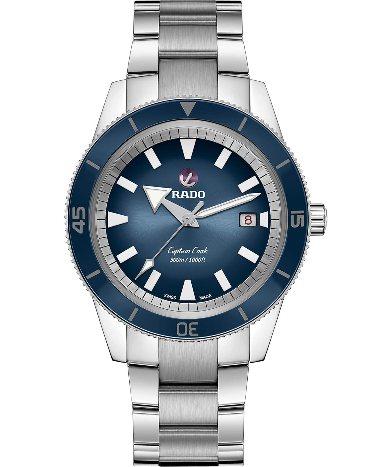 Rado Rado Captain Cook Automatic R32105208 Automatic R32105208 механические мужские часы синий циферблат, браслет нержавеющая сталь — вид спереди